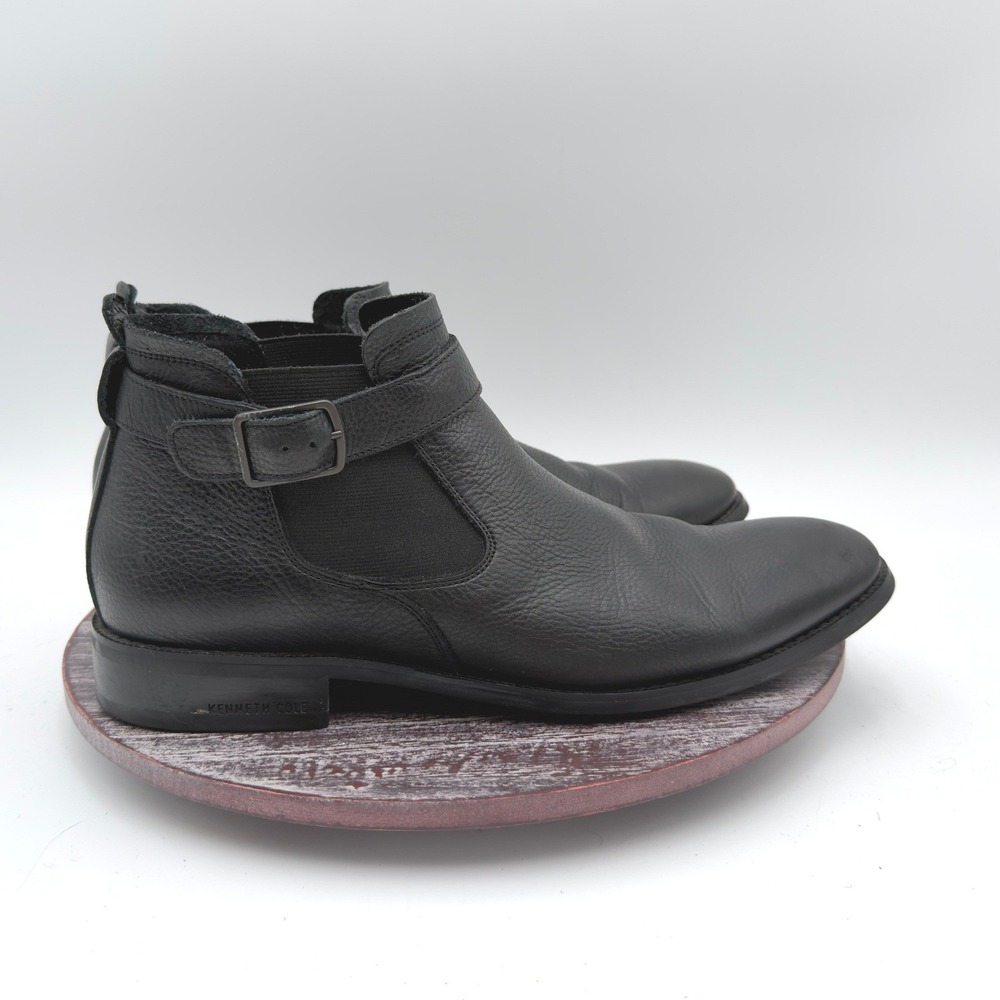 Kenneth Cole Boots Mens Size 9 Roy Chelsea Buckle Strap Genuine Leather Black